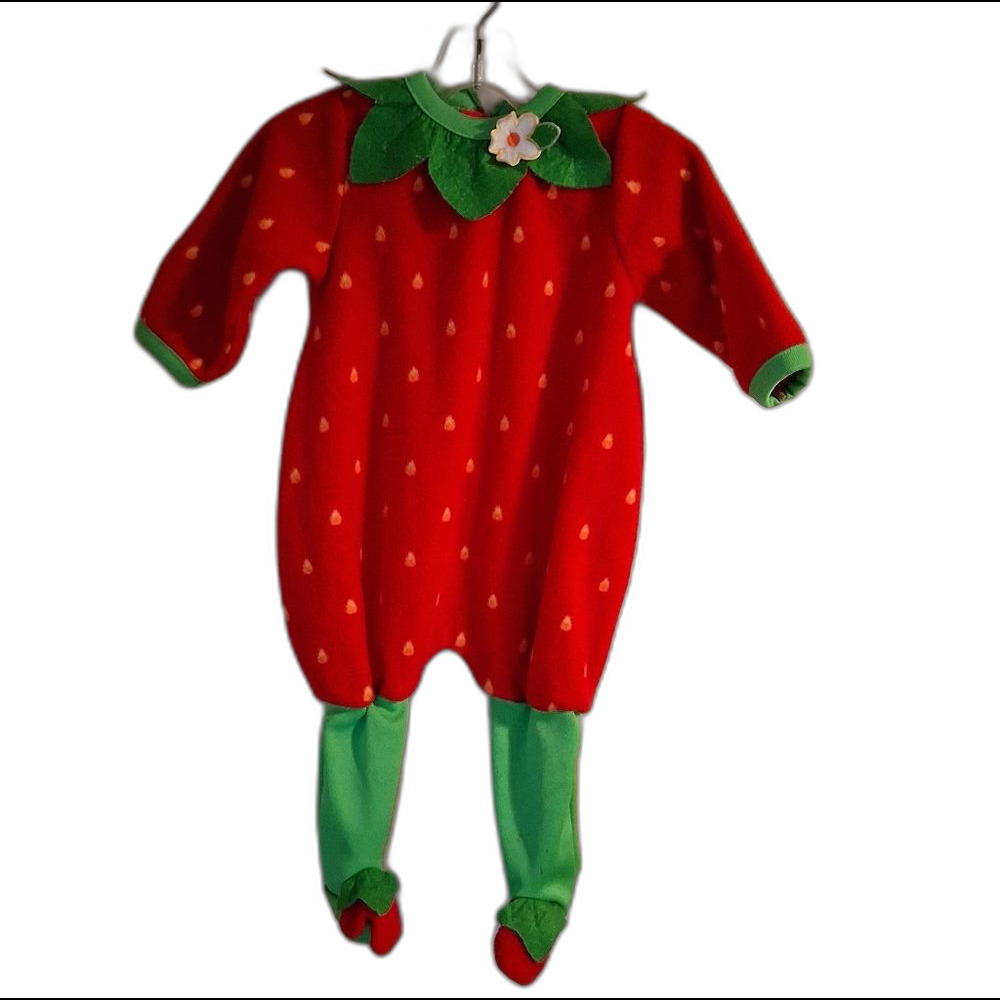 Strawberry-Themed Infant One Piece Sleeper Costume With Knit Cap